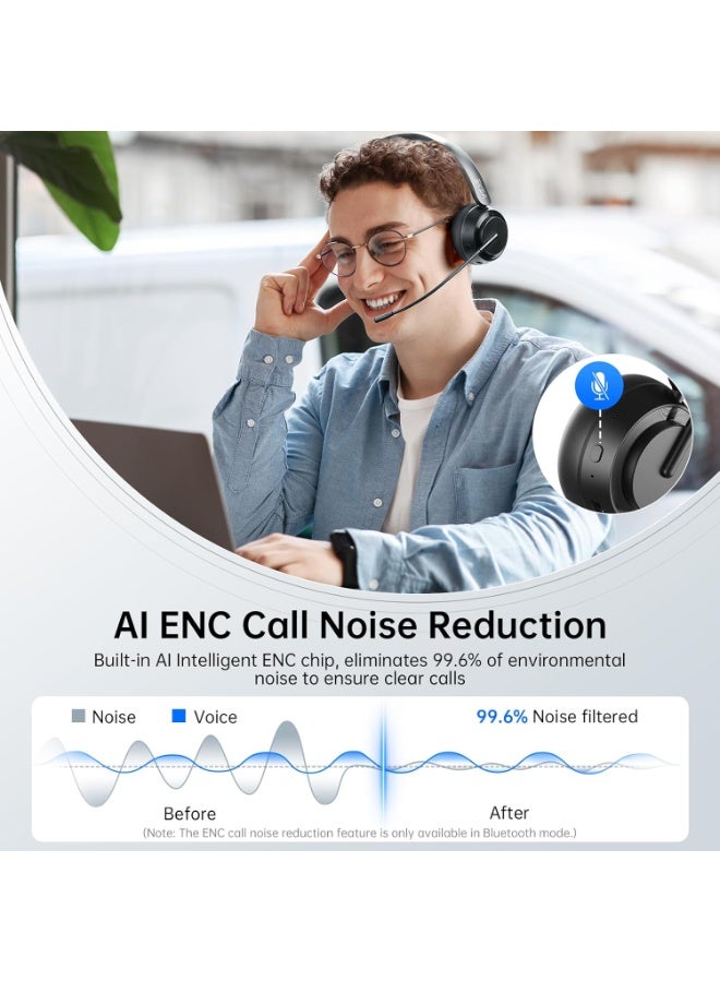 EKSA H35 Wireless Headset with Mic for Work, Bluetooth 5.4 Headphones with AI Noise-Canceling Microphone, 25H Playtime & Mic Mute,169g On Ear Headphones for Trucker/Remote Work/Call Center/Office - Image 3